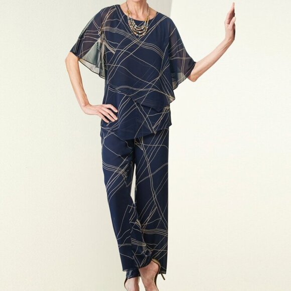 Chic Blue and White Jumpsuit with Abstract Pattern - Picture 1 of 6